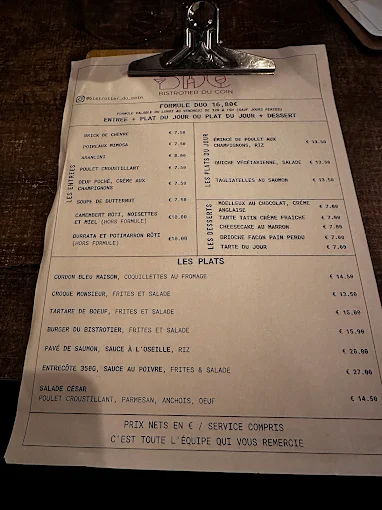 Bistrotier du Coin menu 3